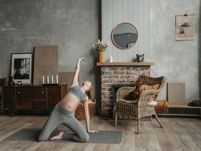 Soft evening stretches in a calm atmospheric room
